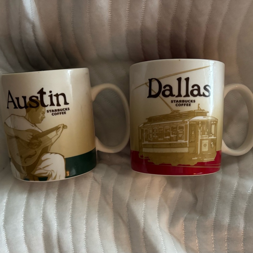 Starbucks Dallas and Austin City Mug Set - White, Gold, Red, Green